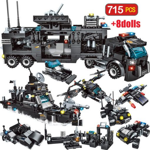715pcs City Police Station Building Blocks SWAT Team Truck Educational Toy For Boys